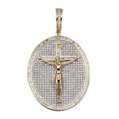2 1/4" Jesus Crucifix Medallion Diamond Pendant 2.90ct 14K Yellow Gold - bayamjewelry