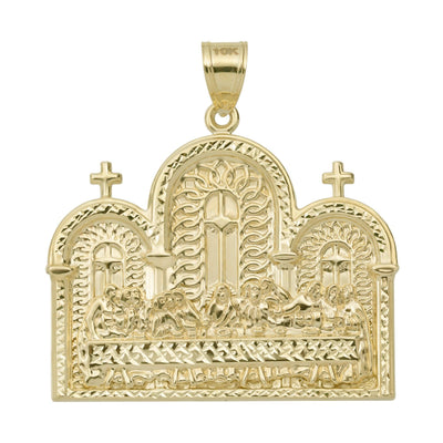 2 1/4" Men's Huge Diamond Cut Last Supper Charm Pendant 10K Yellow Gold - bayamjewelry