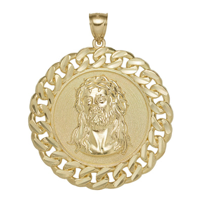 2 1/4" Round Jesus Head Textured Medallion Pendant Charm 10K Yellow Gold - bayamjewelry