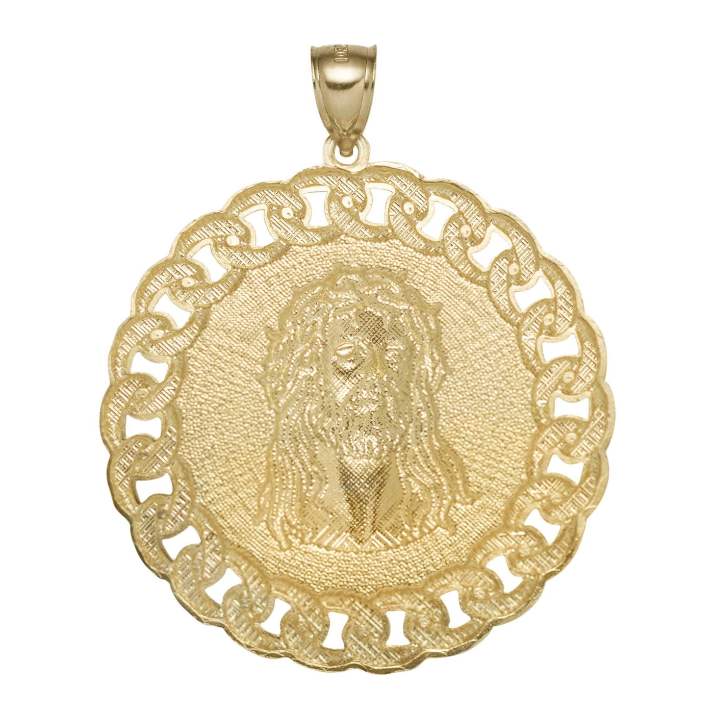 2 1/4" Round Jesus Head Textured Medallion Pendant Charm 10K Yellow Gold - bayamjewelry