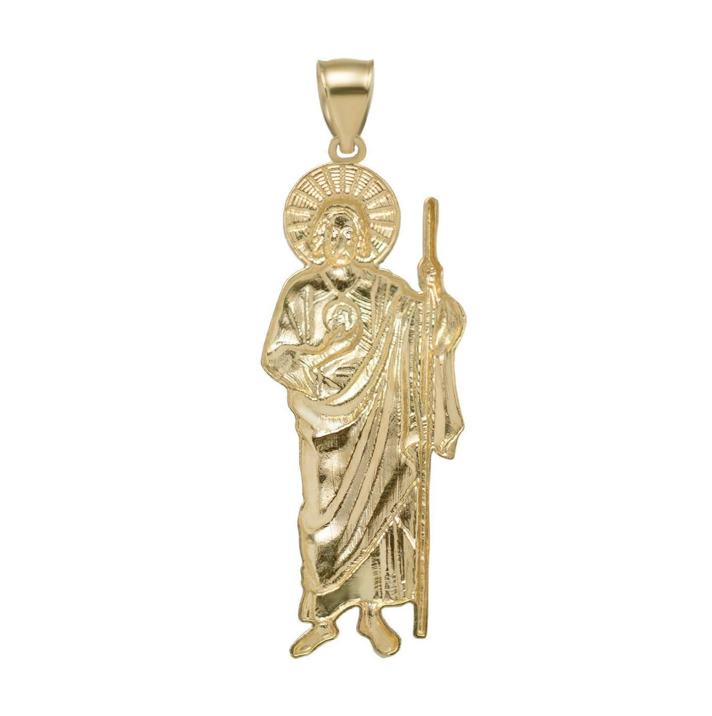 2 1/4" Saint Jude with Halo Diamond Cut Pendant Solid 10K Yellow Gold - bayamjewelry