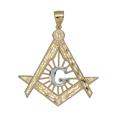 2 1/4" The Square and Compasses Masonic Pendant 10K Yellow Gold - bayamjewelry