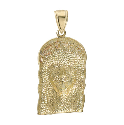 2 1/4" Two-Tone CZ Jesus Textured Pendant Solid 10K Yellow Rose Gold - bayamjewelry