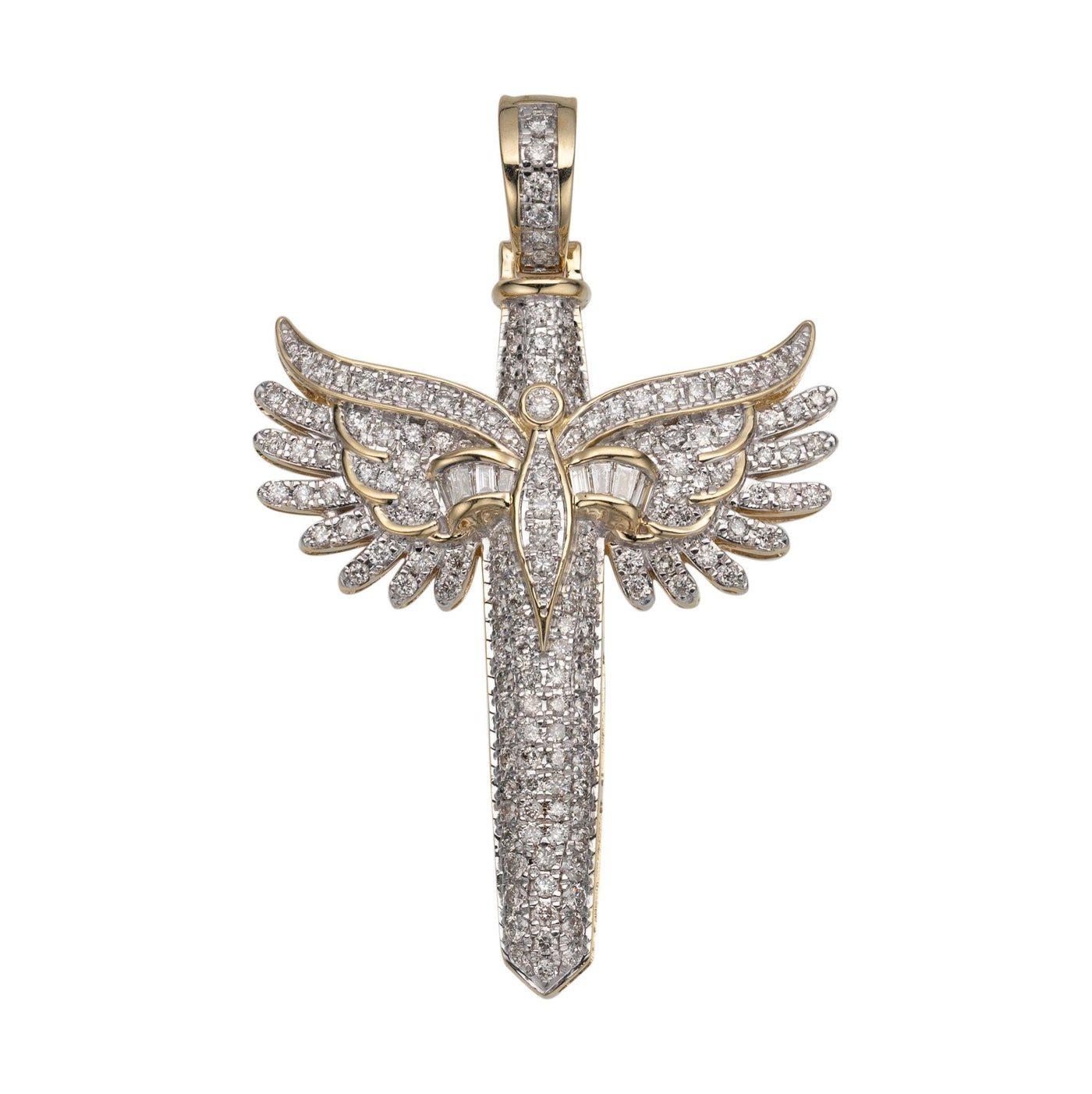 2 1/8" Angel Wings Cross Diamond Pendant 2.22ct 14K Yellow Gold - bayamjewelry