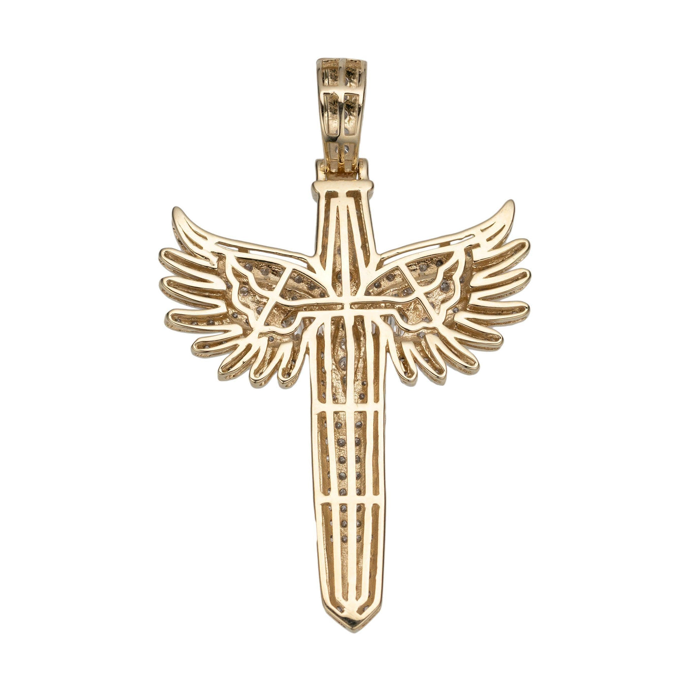 2 1/8" Angel Wings Cross Diamond Pendant 2.22ct 14K Yellow Gold - bayamjewelry