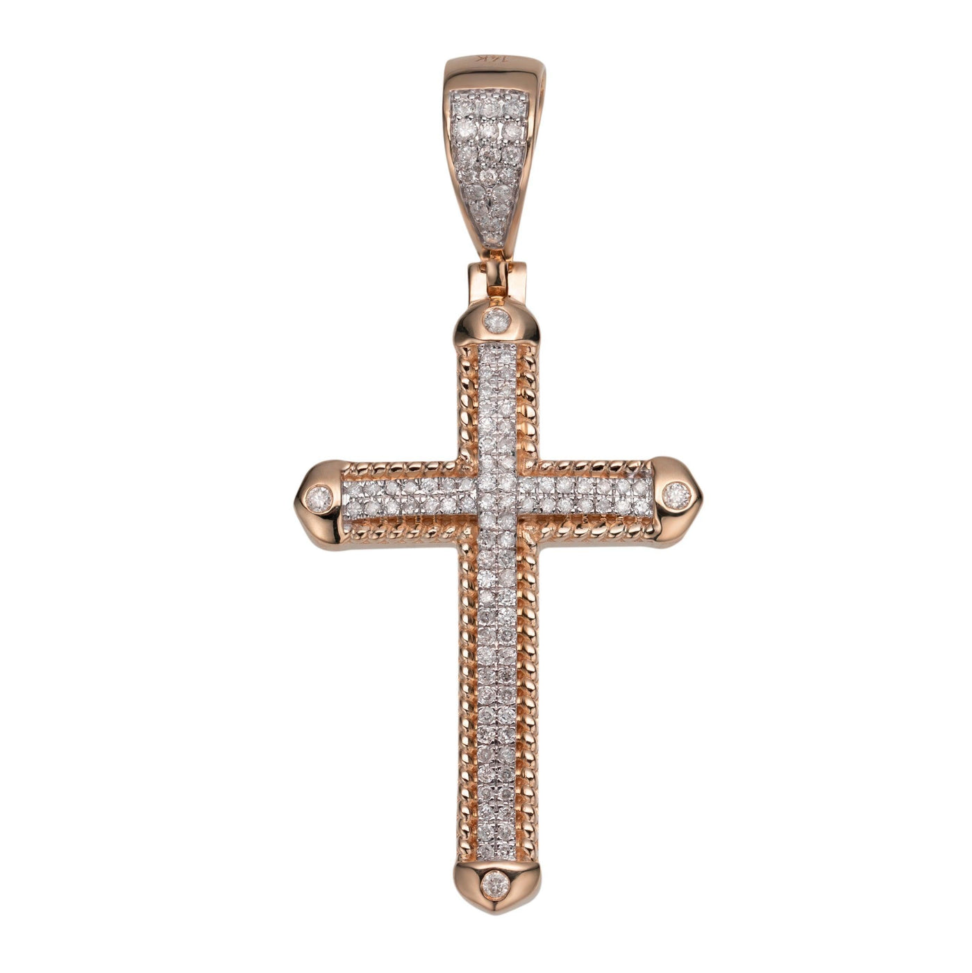 2 1/8" Cross Diamond Pendant 0.78ct 14K Rose Gold - bayamjewelry