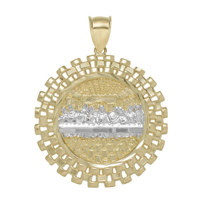 2 1/8" Last Supper Railroad Framed Medallion Pendant 10K Yellow Gold - bayamjewelry