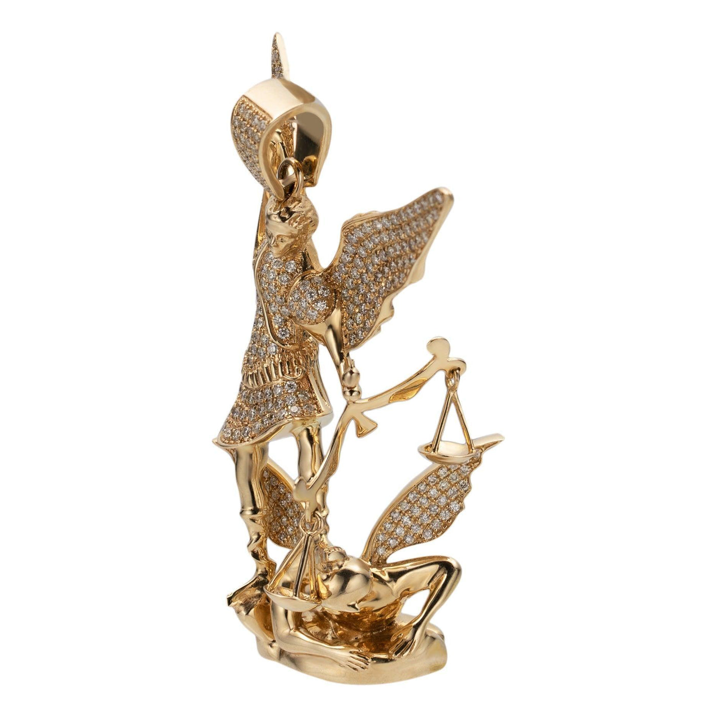 2 1/8" Saint Michael Archangel and the Devil Diamond Pendant 2.25ct 14K Yellow Gold - bayamjewelry