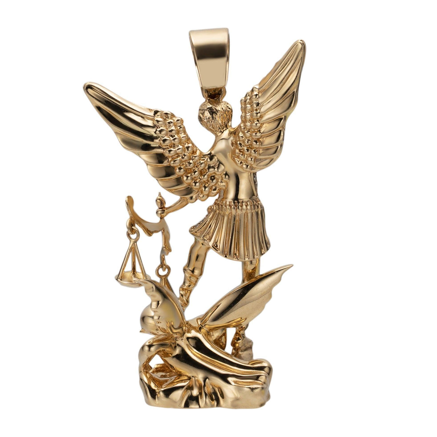 2 1/8" Saint Michael Archangel and the Devil Diamond Pendant 2.25ct 14K Yellow Gold - bayamjewelry