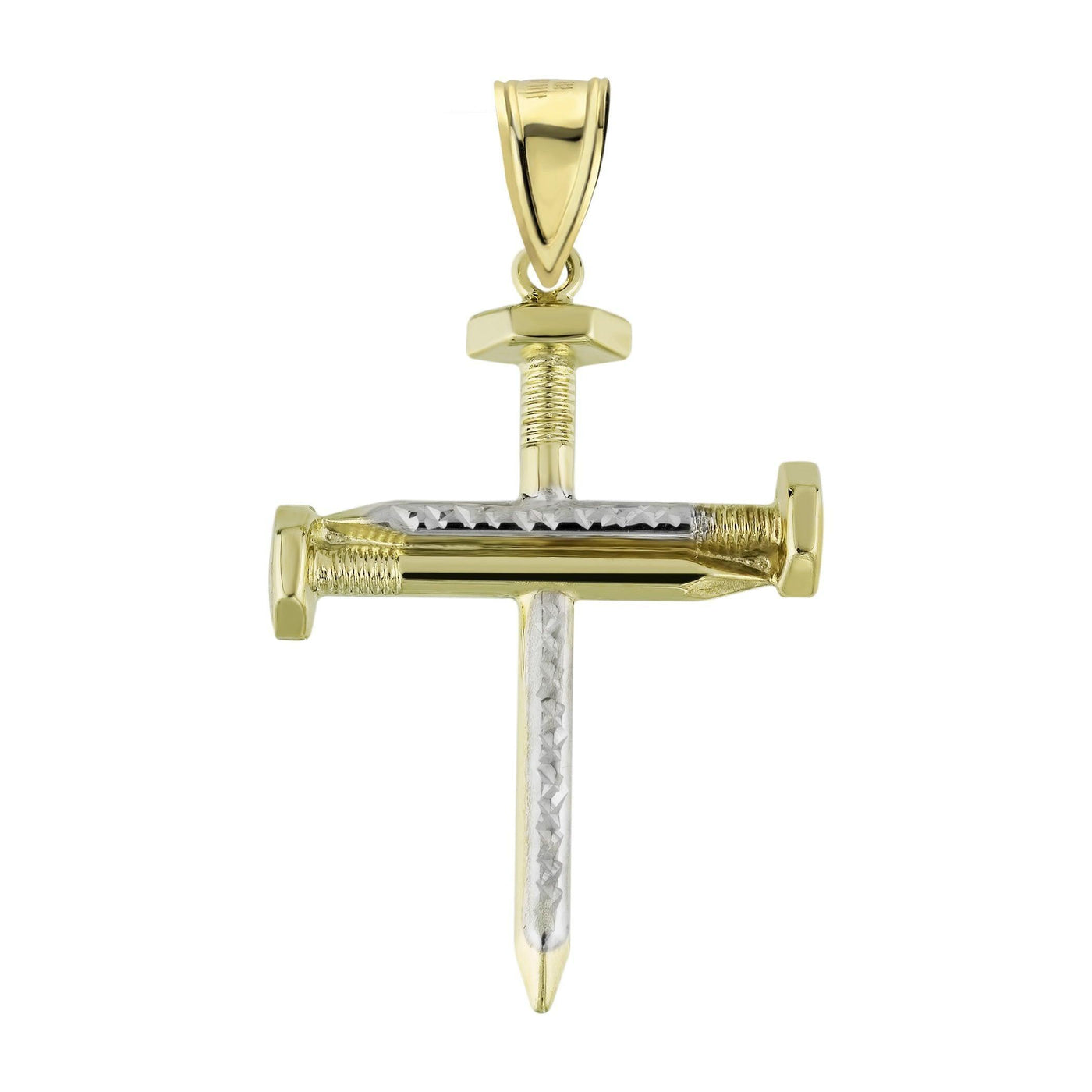 2 1/8" Screw Nail Cross Charm Pendant Diamond Cut 10K Yellow Gold - bayamjewelry