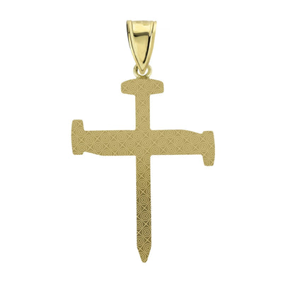 2 1/8" Screw Nail Cross Charm Pendant Diamond Cut 10K Yellow Gold - bayamjewelry