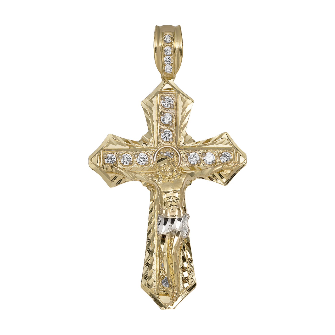 2 3/4" CZ Crucifix Cross Jesus Pendant 10K Yellow Gold - bayamjewelry