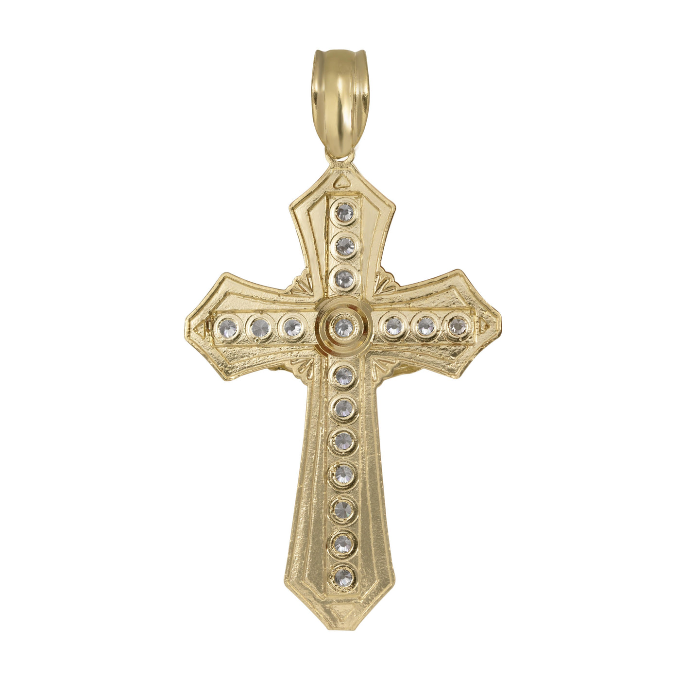 2 3/4" CZ Crucifix Cross Jesus Pendant 10K Yellow Gold - bayamjewelry
