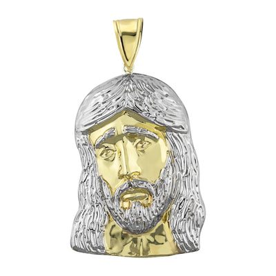 2 3/4" Huge Mens Diamond Cut Jesus Head Charm Pendant 10K Yellow Gold - bayamjewelry