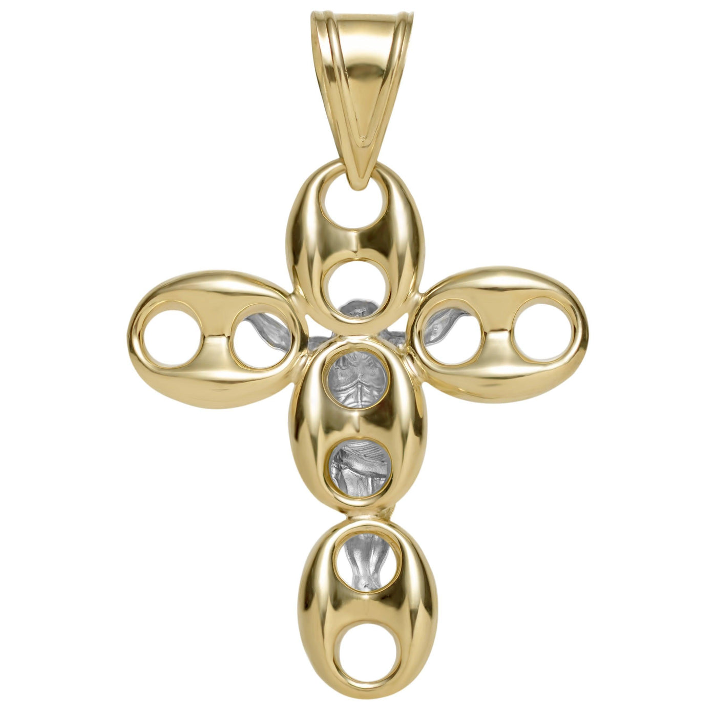 2 3/4" Puffed Gucci Link Jesus Crucifix Cross Pendant 10K Yellow Gold - bayamjewelry