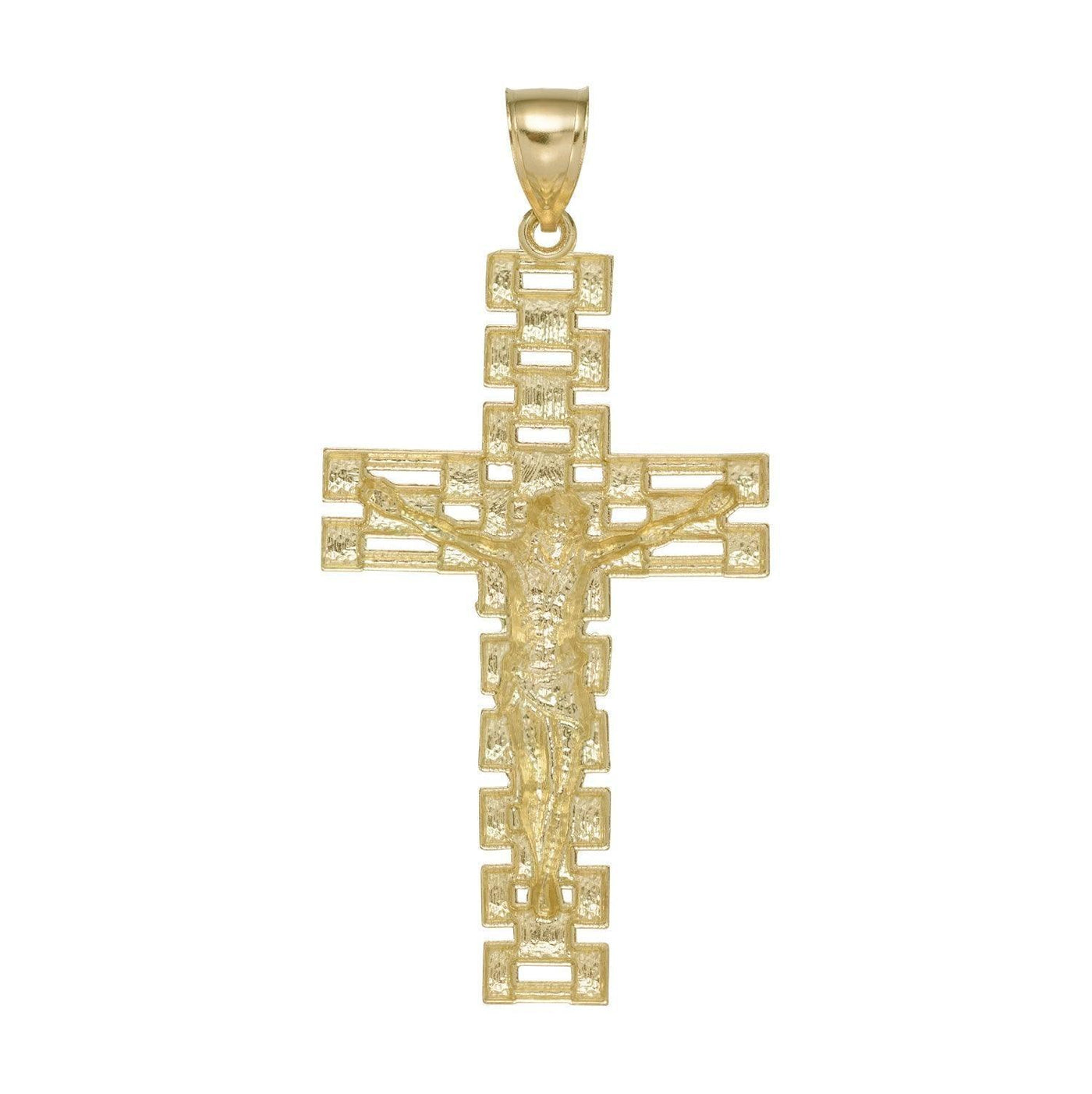 2 3/4" Rlx Railroad Cross Jesus Body Textured Pendant 10K Yellow Gold - bayamjewelry