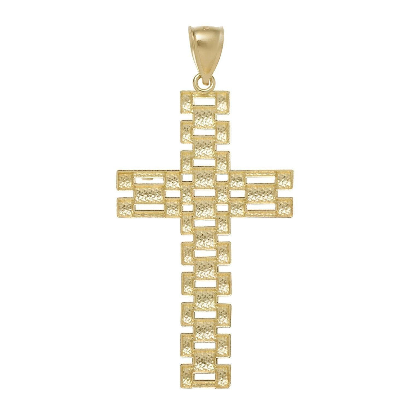 2 3/4" Rlx Railroad Cross Textured Pendant 10K Yellow Gold - bayamjewelry