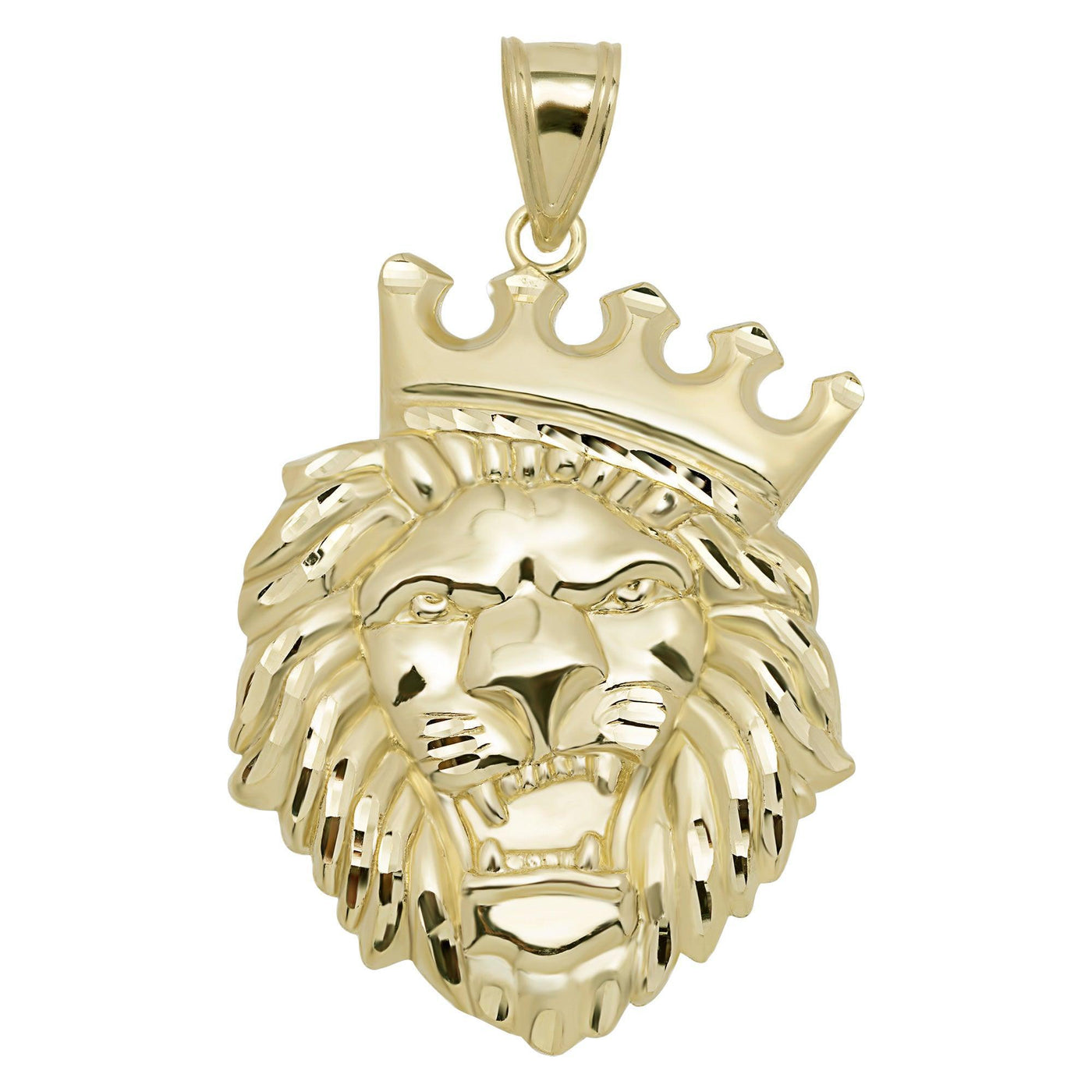 2 3/4" Roaring Lion Head Crown Pendant Charm 10K Yellow Gold - bayamjewelry