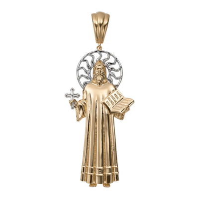 2 3/4" Shiny Saint Benedict of Nursia Pendant 14K Yellow Gold - bayamjewelry