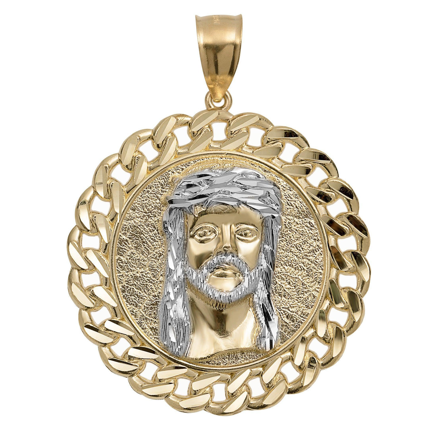 2 3/8" Jesus Head Medallion Miami Cuban Pendant SOLID 10K Yellow Gold - bayamjewelry