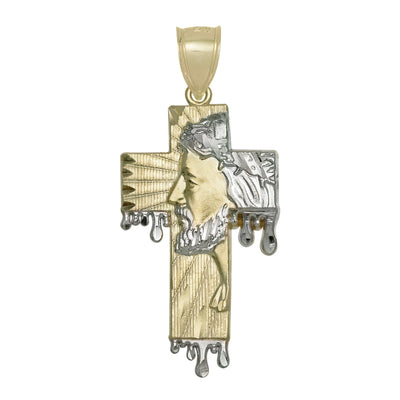 2" 3D Jesus Cross Drop Diamond Cut Pendant Solid 10K Yellow Gold - bayamjewelry