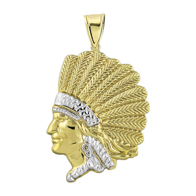2.5" Indian Chief Pendant 10K Yellow Gold - bayamjewelry