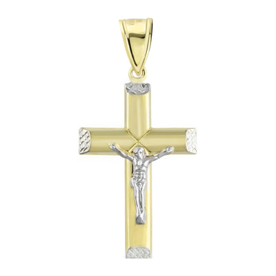 2.5" Jesus Christ Crucifix Reversible Cross Pendant 10K Yellow Gold - bayamjewelry