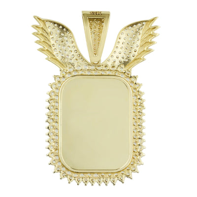 2" Angel Wing Medallion Picture Memory Square CZ Pendant 10K Yellow Gold - bayamjewelry