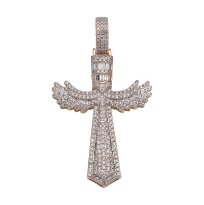 2" Angel Wings Cross Diamond Pendant 1.76ct 14K Rose Gold - bayamjewelry
