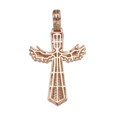 2" Angel Wings Cross Diamond Pendant 1.76ct 14K Rose Gold - bayamjewelry