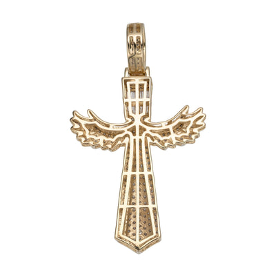 2" Angel Wings Cross Diamond Pendant 1.76ct 14K Yellow Gold - bayamjewelry
