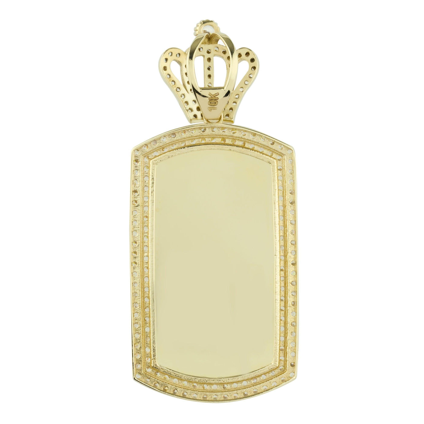 2" Crown Dog Tag Medallion Picture Memory CZ Pendant 10K Yellow Gold - bayamjewelry