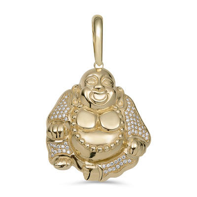2" CZ Buddha Pendant 10K Yellow Gold - bayamjewelry