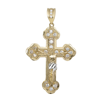 2" CZ Crucifix Cross Jesus Pendant 10K Yellow Gold - bayamjewelry