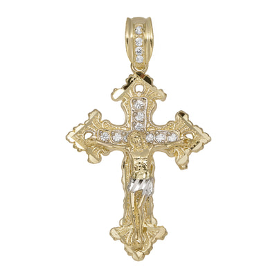 2" CZ Diamond-Cut Jesus Crucifix Cross Pendant 10K Yellow Gold - bayamjewelry