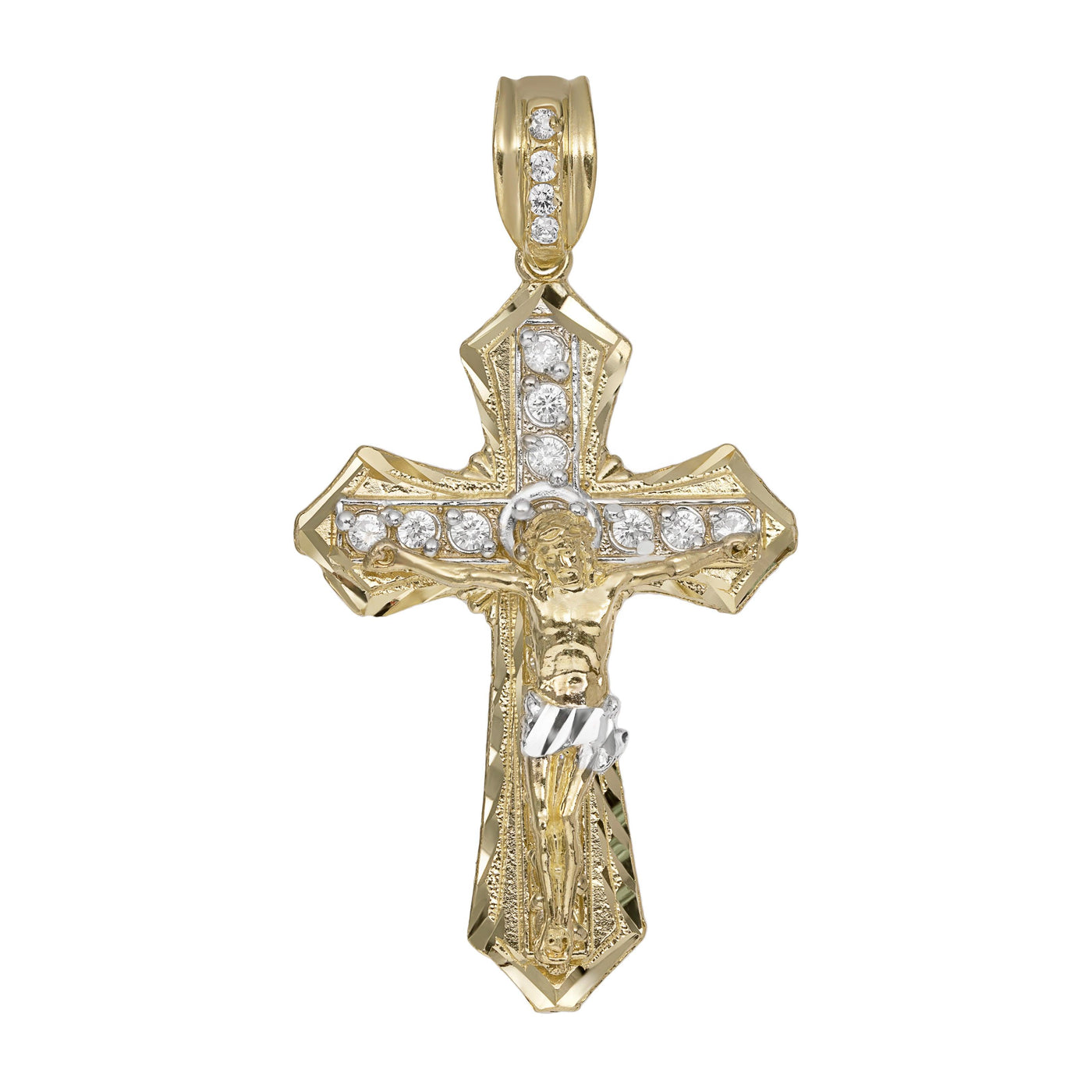 2" CZ Jesus Crucifix Cross Pendant 10K Yellow Gold - bayamjewelry