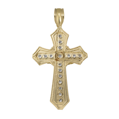 2" CZ Jesus Crucifix Cross Pendant 10K Yellow Gold - bayamjewelry