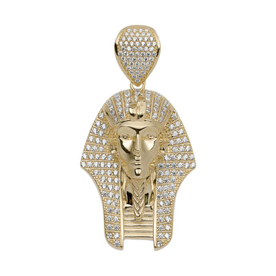 2" CZ Pharaoh Egyptian King Pendant 14K Yellow Gold - bayamjewelry