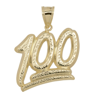 2" Diamond-Cut "100" Emoji Pendant Charm 10K Yellow Gold - bayamjewelry
