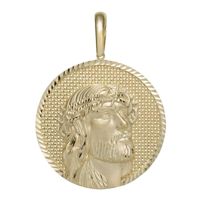2" Diamond Cut Face Of Jesus Medallion Pendant 10K Yellow Gold - bayamjewelry