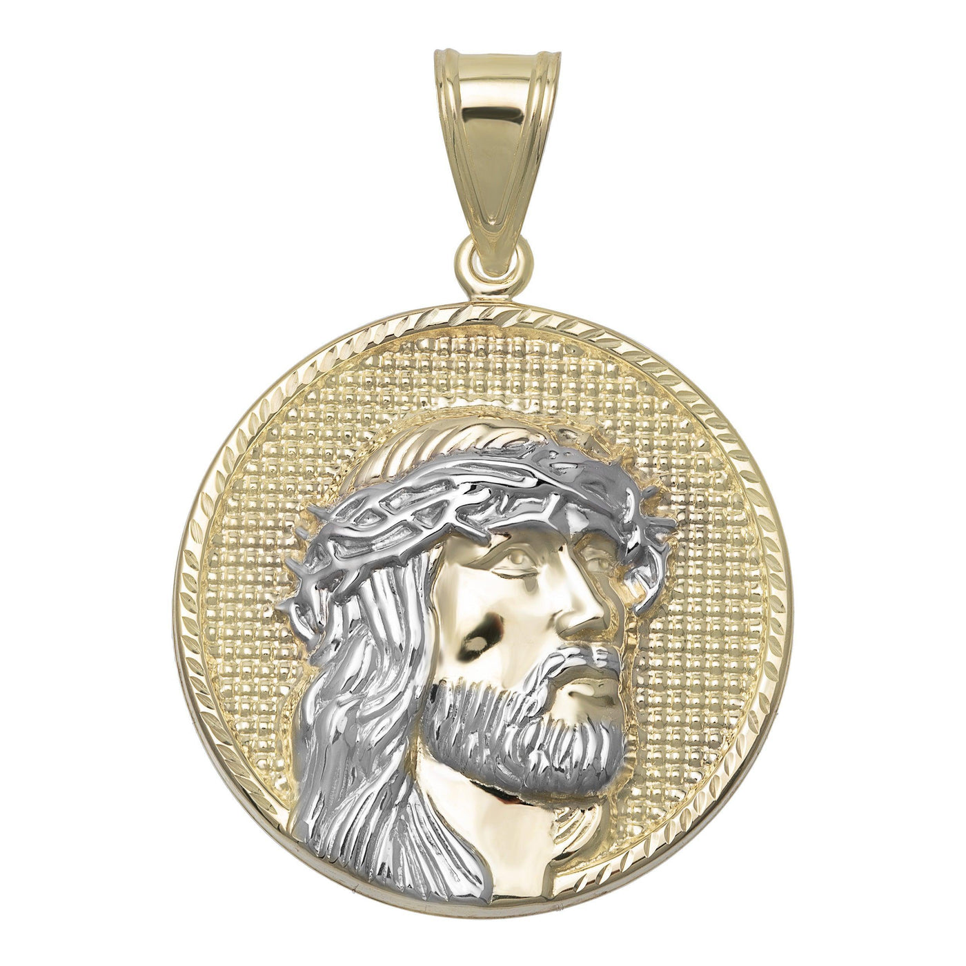 2" Diamond-Cut Face of Jesus Medallion Pendant 10K Yellow Gold - bayamjewelry