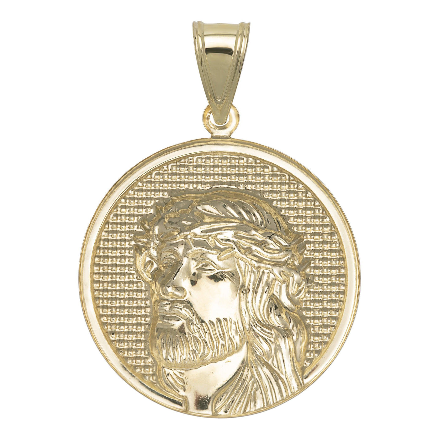 2" Diamond-Cut Face of Jesus Medallion Pendant 10K Yellow Gold - bayamjewelry