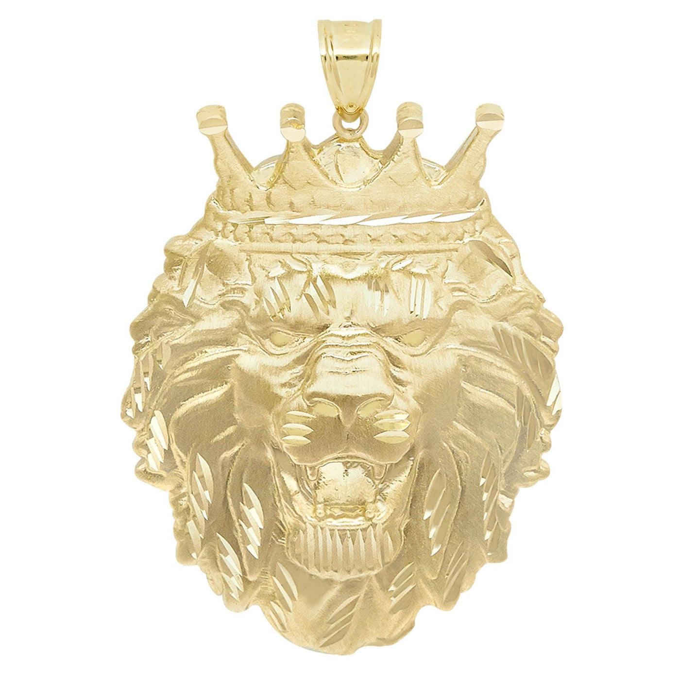 2" Diamond Cut Roaring Lion Head Charm Pendant Solid 10K Yellow Gold - bayamjewelry