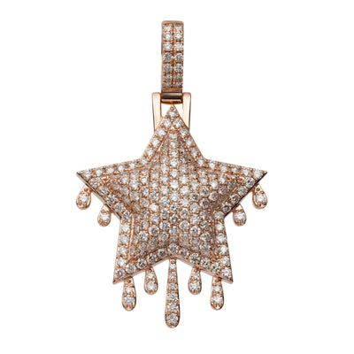 2" Framed Dripping Star Diamond Pendant 4.50ct 14K Rose Gold - bayamjewelry