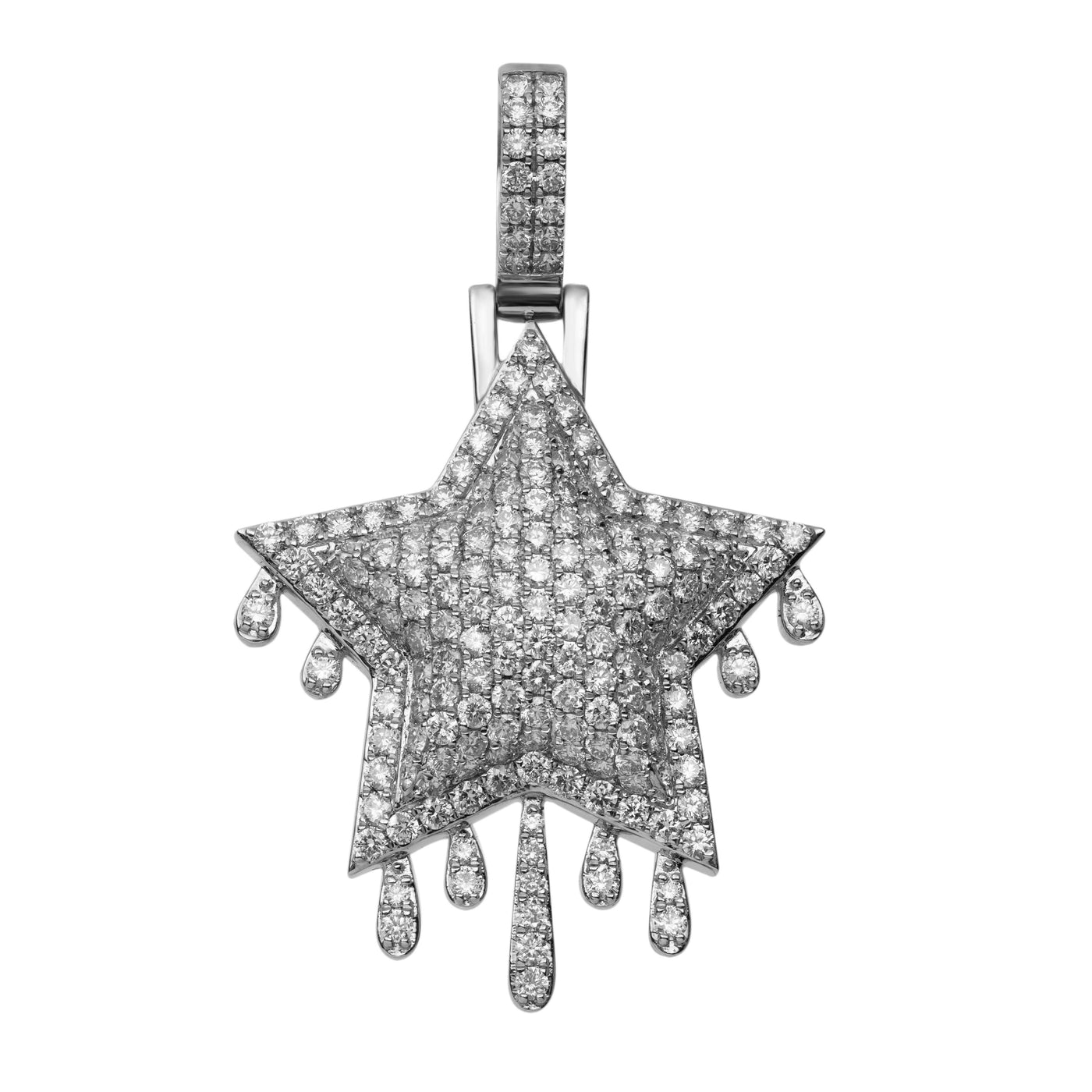2" Framed Dripping Star Diamond Pendant 4.50ct 14K White Gold - bayamjewelry