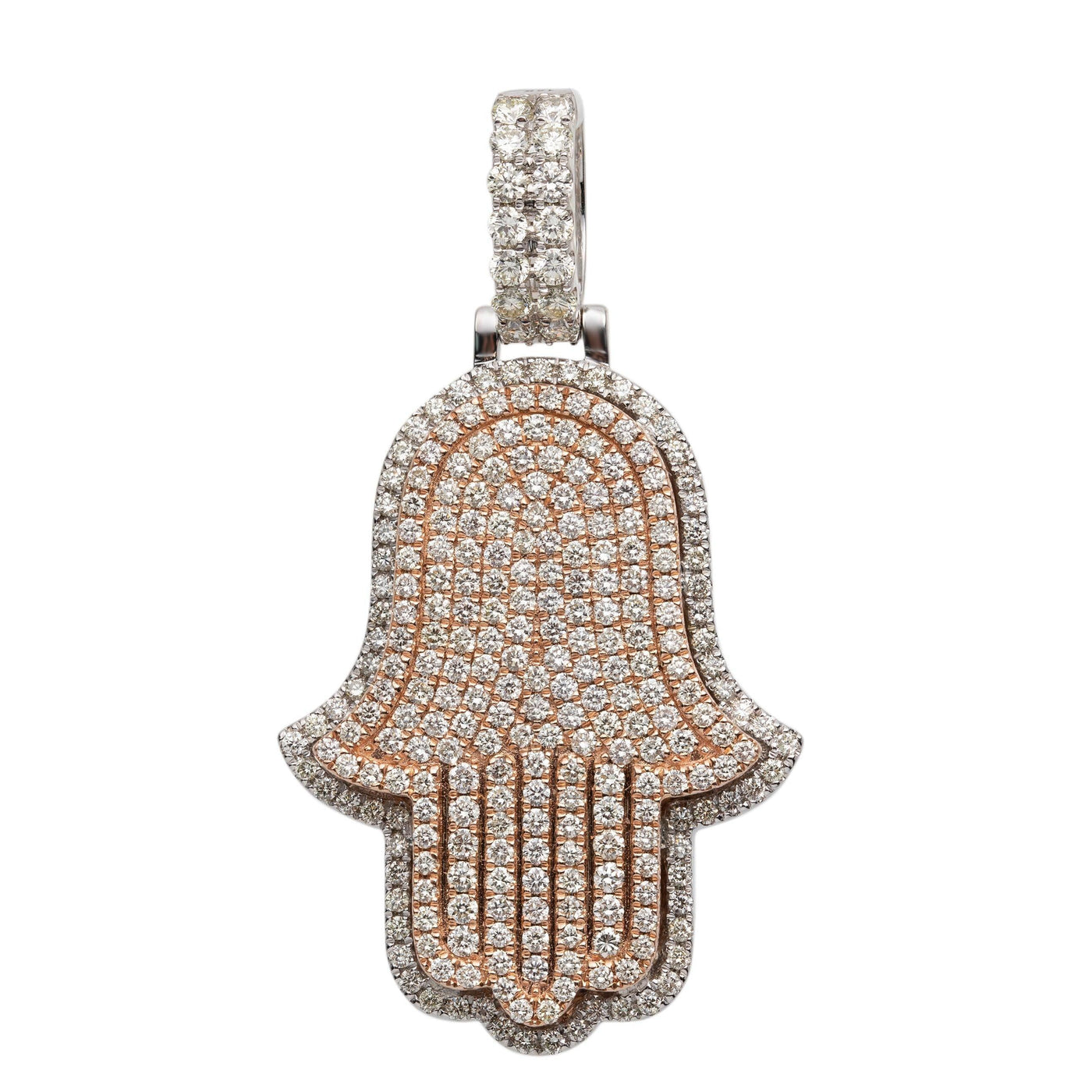 2" Framed Hamsa Diamond Pendant 4.49ct 14K Rose White Gold - bayamjewelry