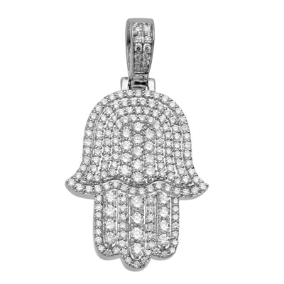 2" Hamsa Diamond Pendant 5.10ct 14K White Gold - bayamjewelry