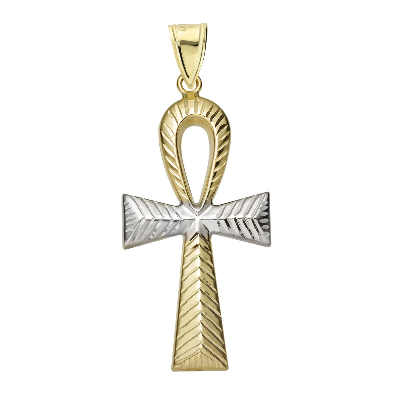 2" Huge Ankh Cross Jesus Pendant Charm Diamond Cut 10K Yellow Gold - bayamjewelry