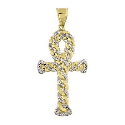 2" Huge Ankh Cross Jesus Pendant Charm Diamond Cut 10K Yellow Gold - bayamjewelry