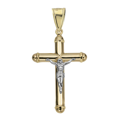 2" Jesus Crucifix Cross Tube Pendant 10K Yellow Gold - bayamjewelry